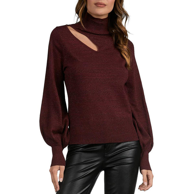 Womens Metallic Cut-Out Pullover Sweater