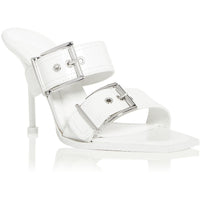 Womens Leather Dress Heels 39 Wide Ivory Silver
