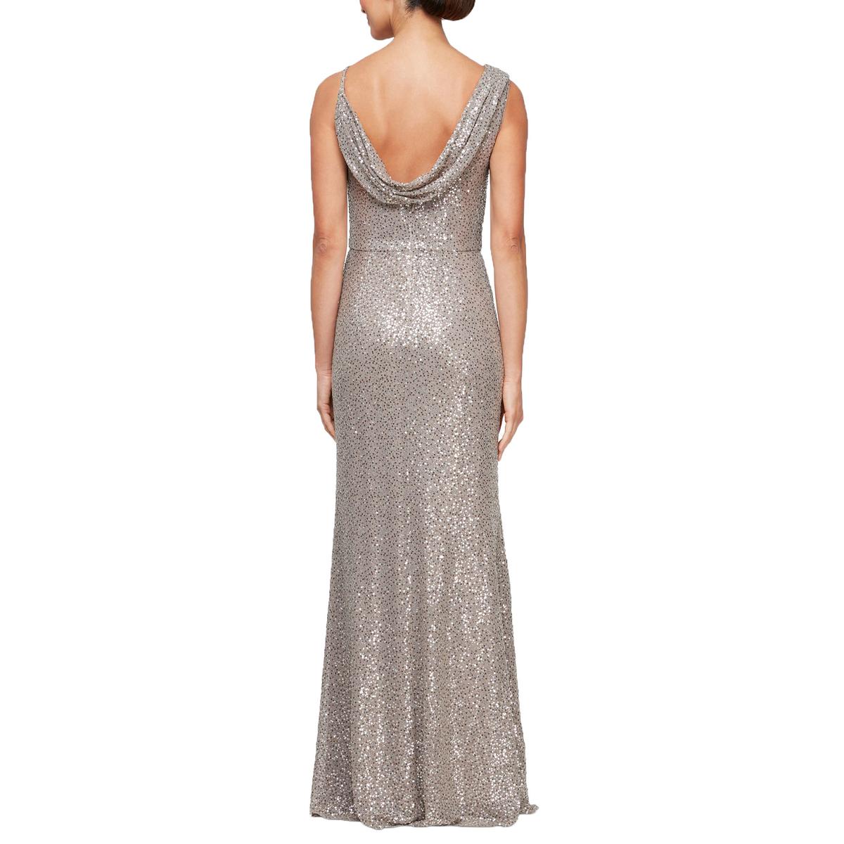 Womens Mesh Sequined Evening Dress