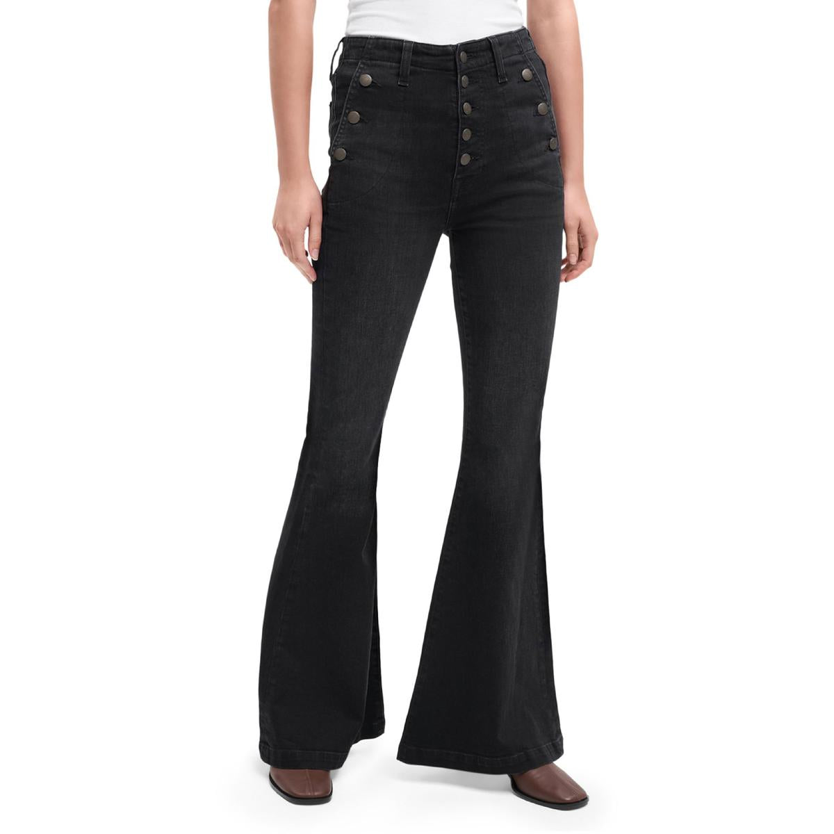Portia Womens Button Fly Sailor Flare Jeans