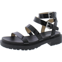 Kayleen Womens Leather Strappy Ankle Strap Black Patent Leather