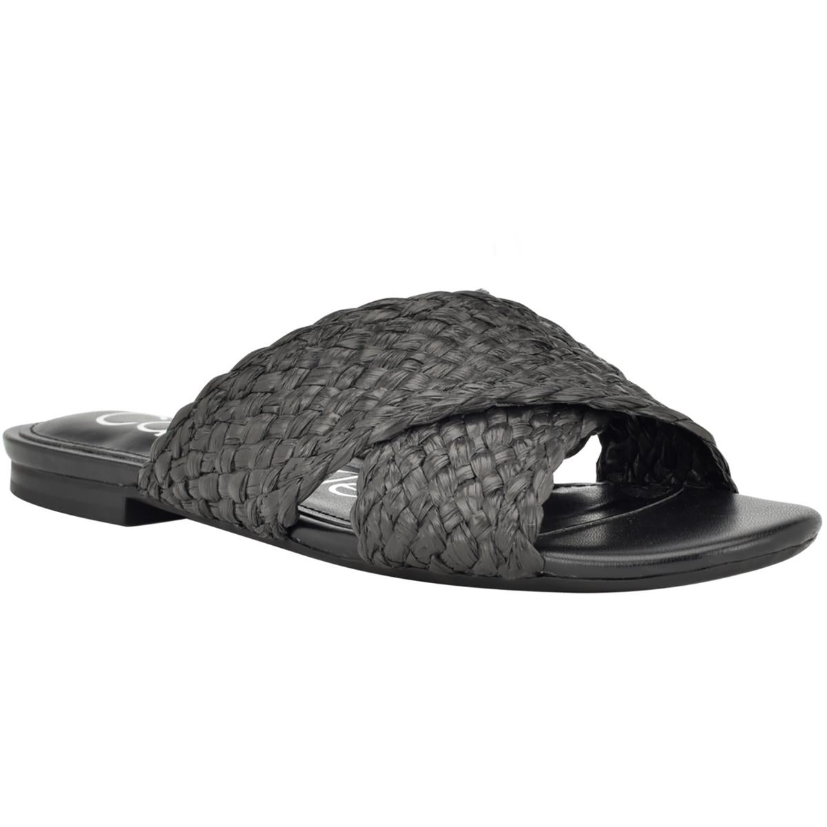 June2 Womens Slip On Flat Slide Sandals 7.5 Medium Black