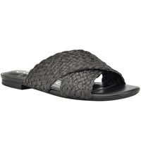 June2 Womens Slip On Flat Slide Sandals 7.5 Medium Black