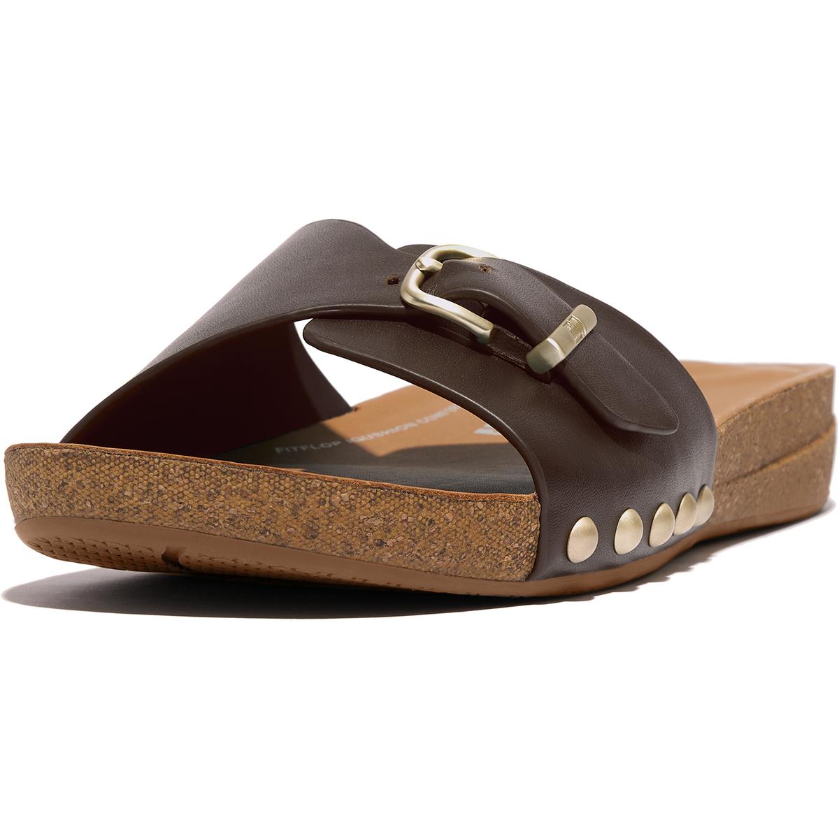 Iqushion Adjustable Buckle Womens Studded Leather Slide Sandals