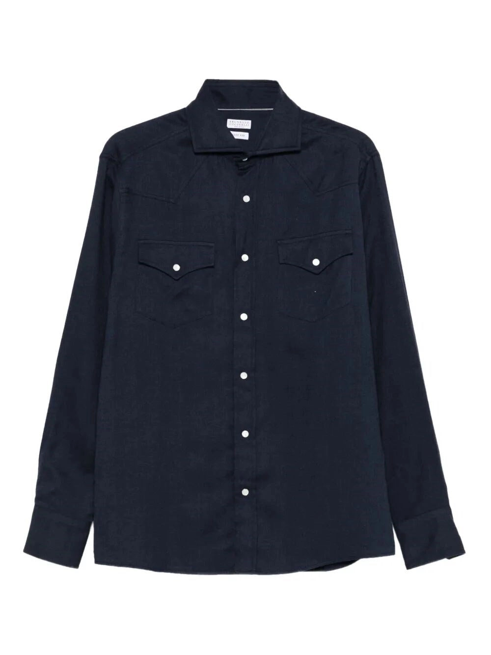 Brunello Cucinelli Men Flannel Chevron Shirt In Stretch Cotton