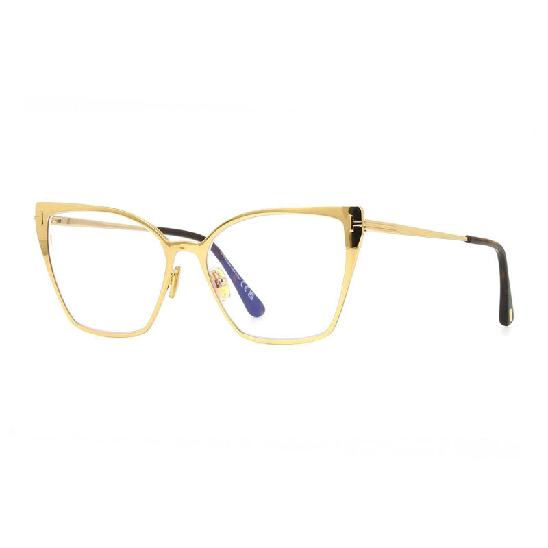 Tom Ford Tom Ford Eyeglasses Cat Eye Full Rim, Shiny Deep Gold Frame and Clear/Blue Light Block Lenses Lens FT6051-B030