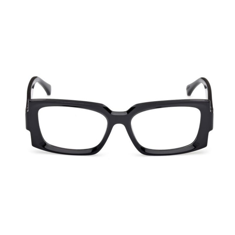 Max Mara Eyeglasses Rectangle Full Rim, Shiny Black Frame and Clear Demo Lenses Lens MM5189001