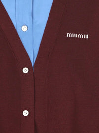Miu Miu Women Wool Cardigan With Cotton Details