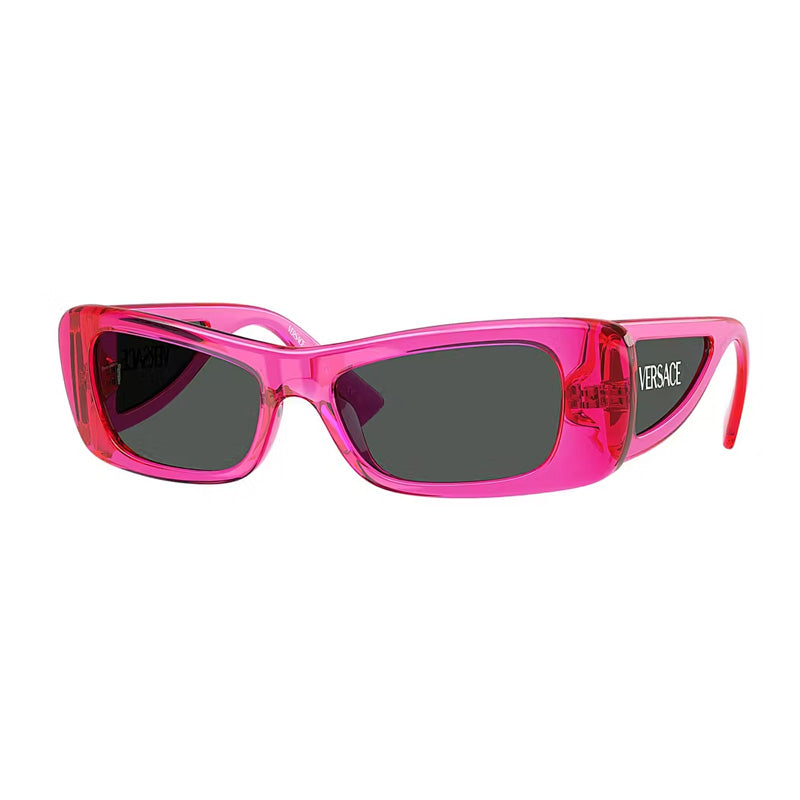 Versace Sunglasses Oval Full Rim, Transparent Fluo Fucsia Frame and Dark Grey Lens VE4481543487