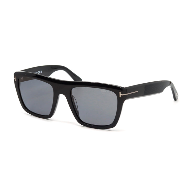 Tom Ford Tom Ford Sunglasses Square Full Rim, Shiny Black Frame and Smoke Polarized Lens FT1077-N01D