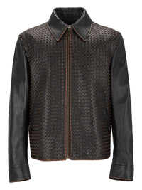 Bottega Veneta Men Intrecciato Leather Jacket