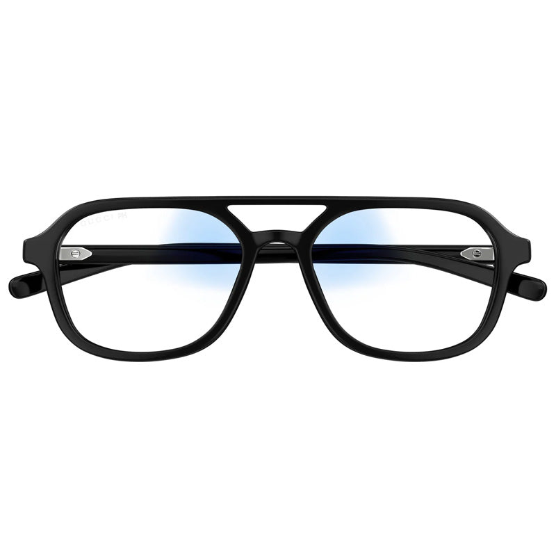 Gucci Gucci Sunglasses Aviator Full Rim, Shiny Black Frame and Clear to Grey Photocromic with Blue Light Protection Lens GG1673S001