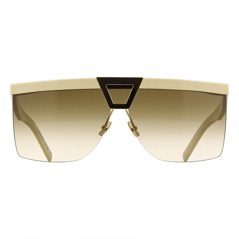 Saint Laurent Saint Laurent Sunglasses Shield Semi Rim, Ivory Frame and Brown Lens SL537PALACE002