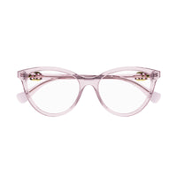 Gucci Eyeglasses Cat Eye Full Rim, Transparent Pink Frame and Clear Demo Lenses Lens GG1179O007