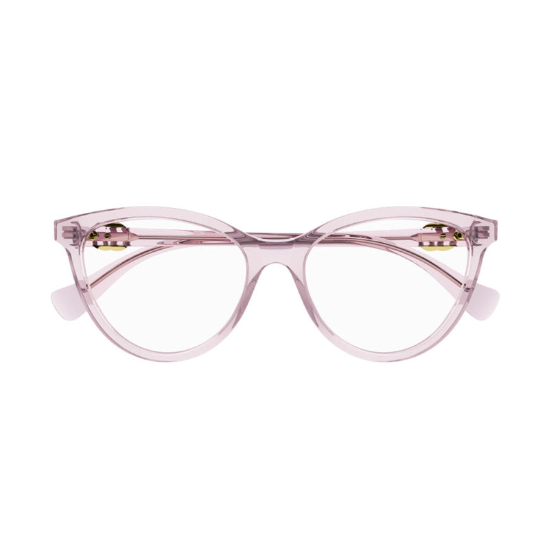Gucci Eyeglasses Cat Eye Full Rim, Transparent Pink Frame and Clear Demo Lenses Lens GG1179O007