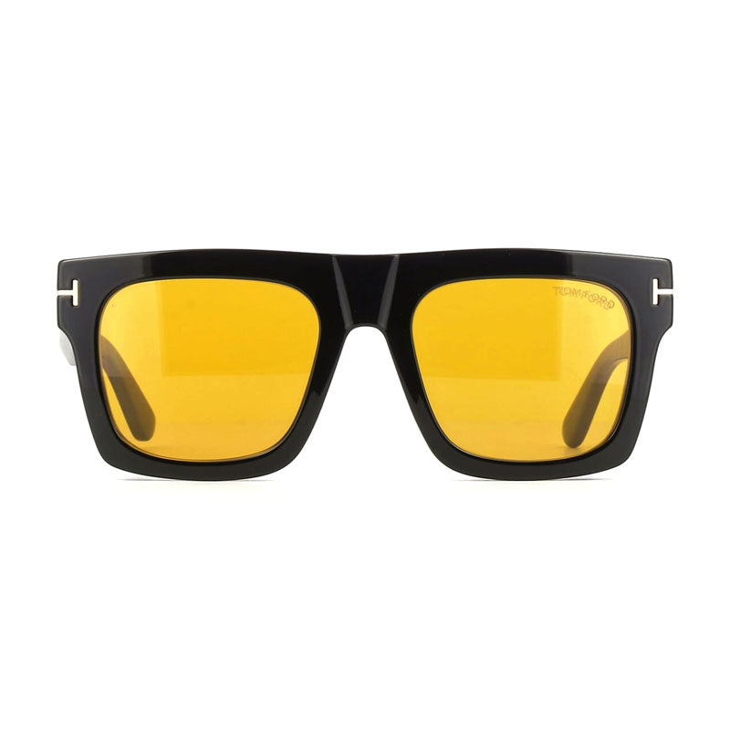 Tom Ford Eyeglasses Square Full Rim, Shiny Black Frame and Clear with Magnetic Clip-On Brown Lens FT6068-B001
