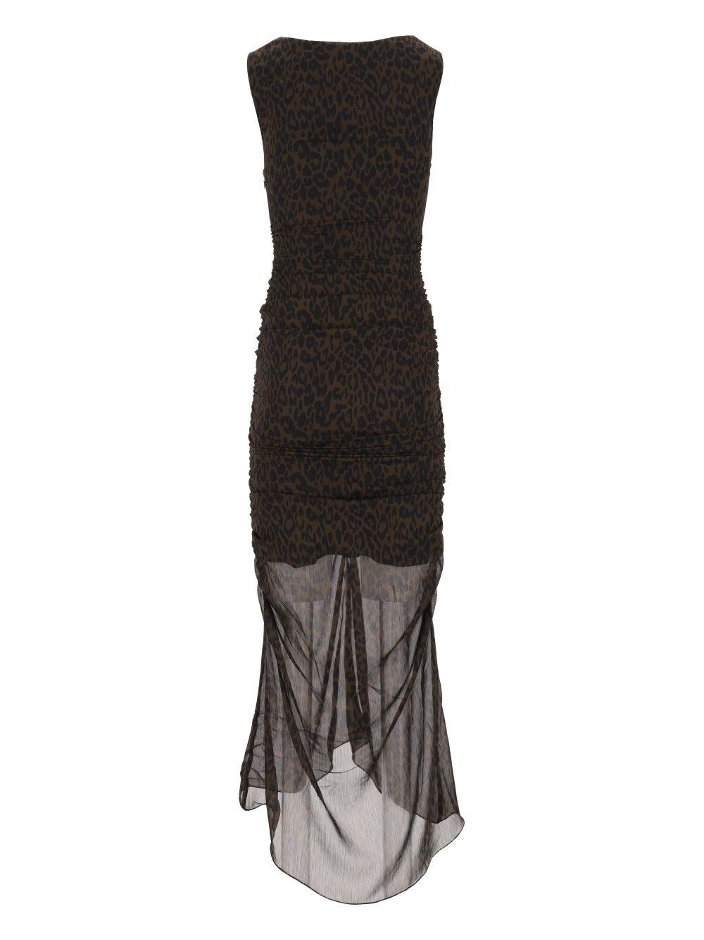 Rotate Women Ruched Leopard-Print Midi Dress