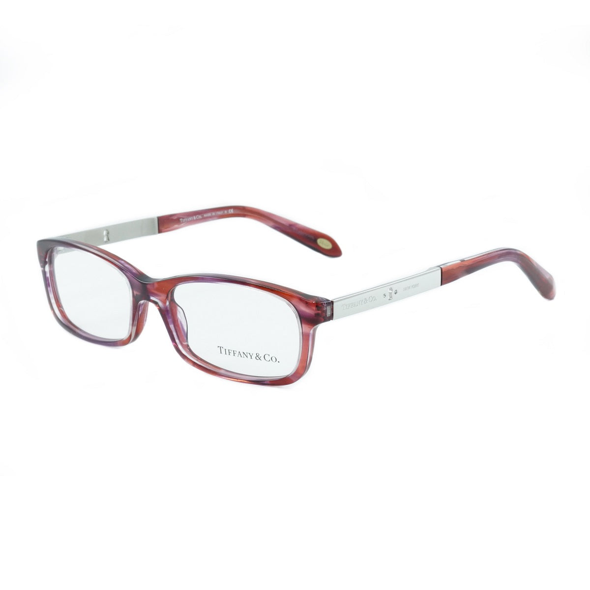Tiffany & Co. Tiffany & Co. Eyeglasses Rectangle Full Rim, Marble Red/Silver Frame and Clear Demo Lenses Lens TF2071B8144