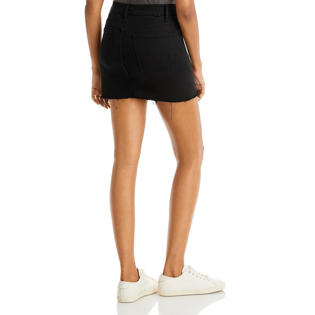 Womens Denim Frayed Hem Mini Skirt