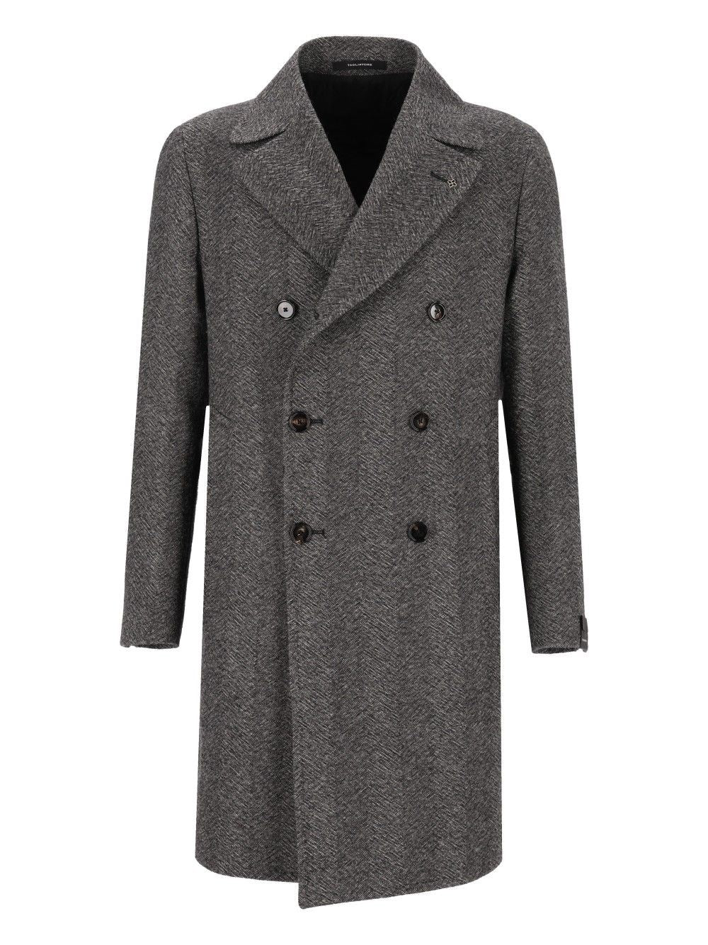 Tagliatore Men Double-Breasted Herringbone Coat
