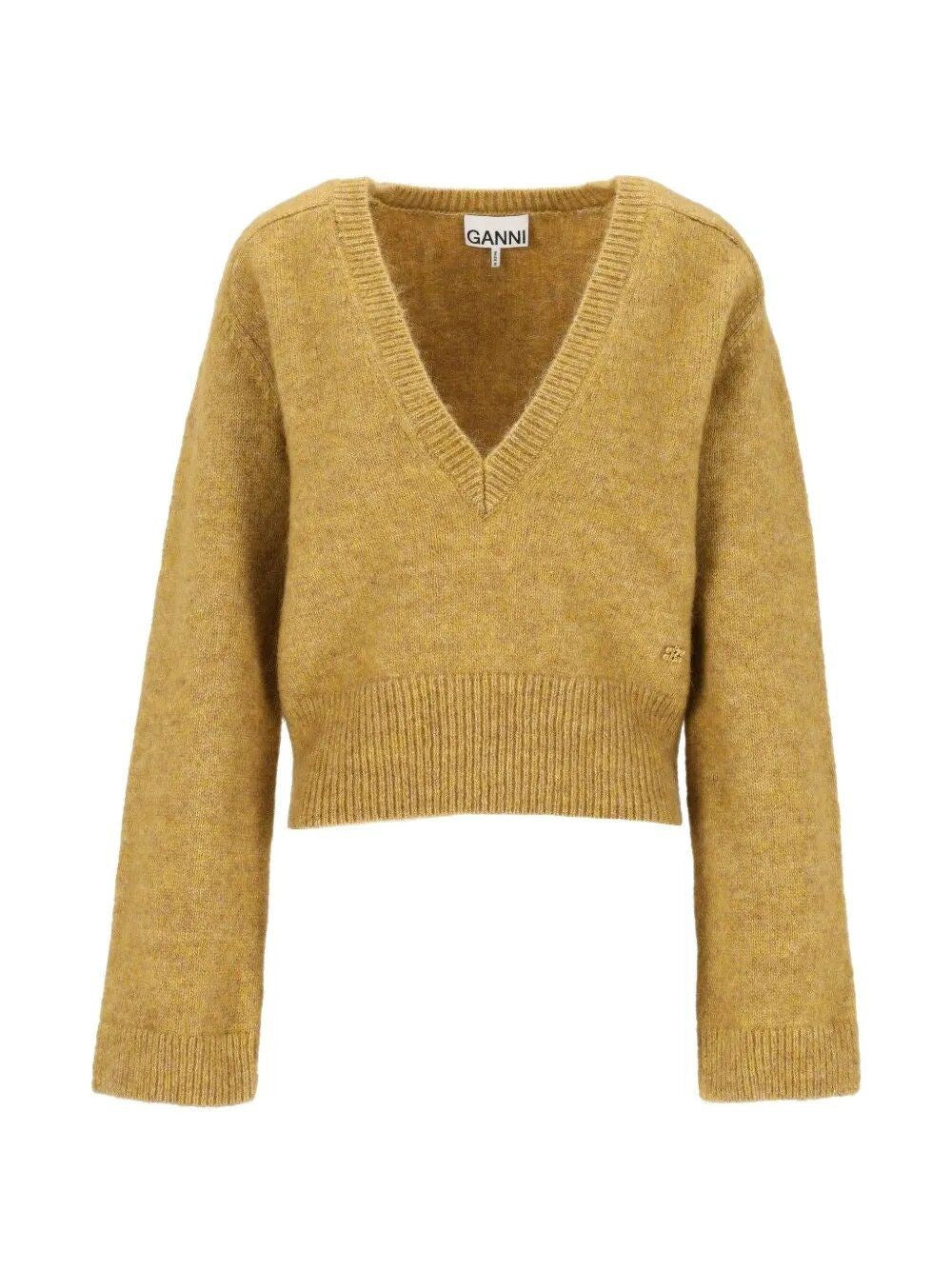 Ganni Women Melange Mohair Deep V-Neck