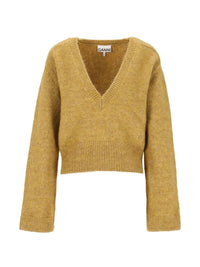 Ganni Women Melange Mohair Deep V-Neck