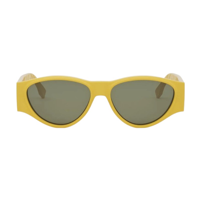 Fendi Fendi Sunglasses Oval Full Rim, Shiny Yellow Frame and Green Lens FE40158I39N