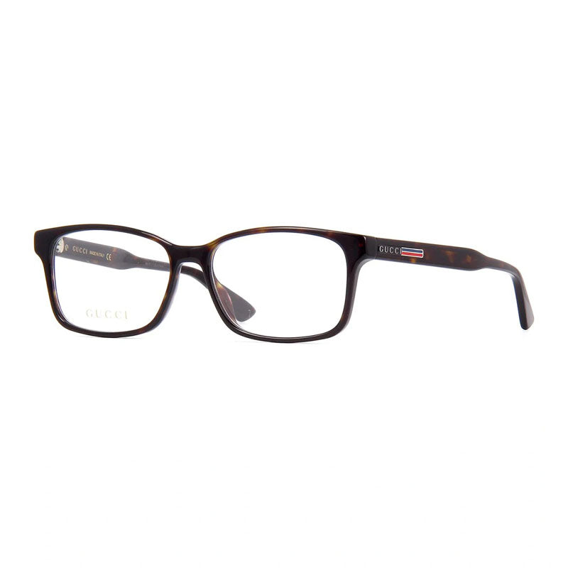 Gucci Eyeglasses Rectangle Full Rim, Dark Havana Frame and Clear Demo Lenses Lens GG0826O005