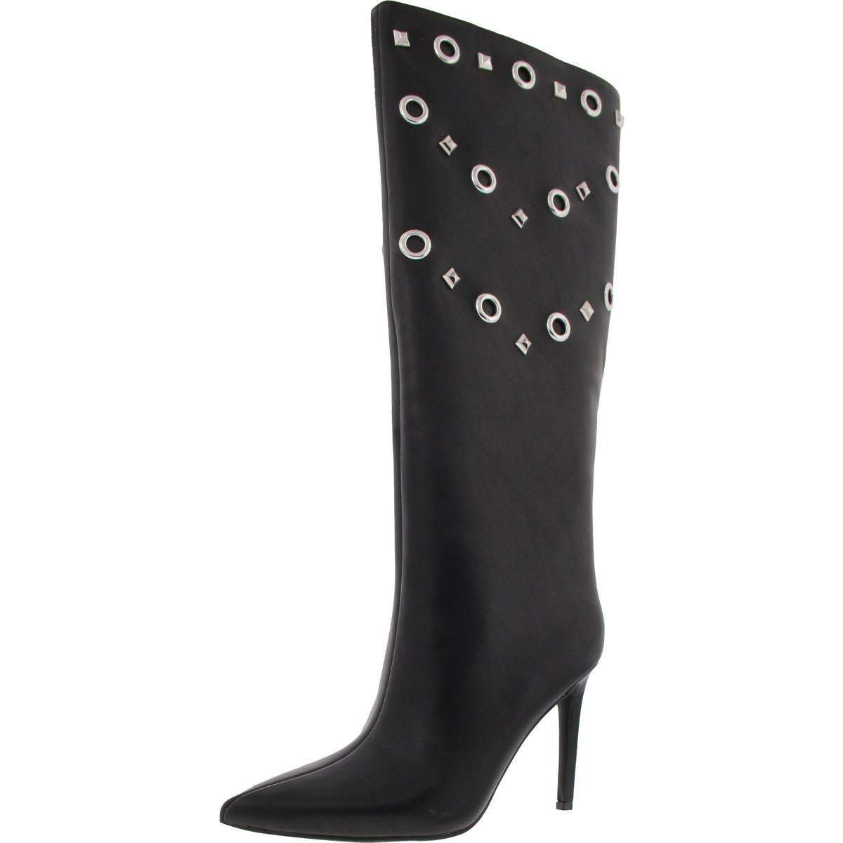 Saqap Womens Leather Knee-High Boots 8 Medium Black