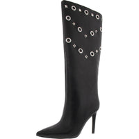 Saqap Womens Leather Knee-High Boots 8 Medium Black
