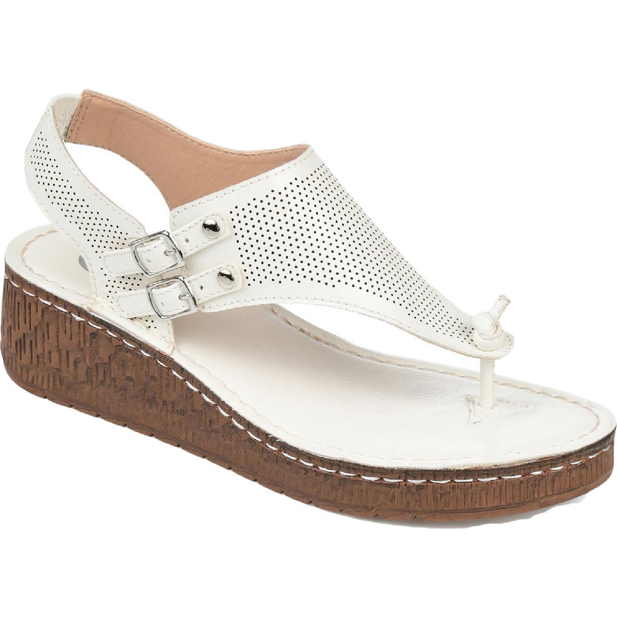 Mckell Womens Buckle Wedge Sandals 7.5 Medium White