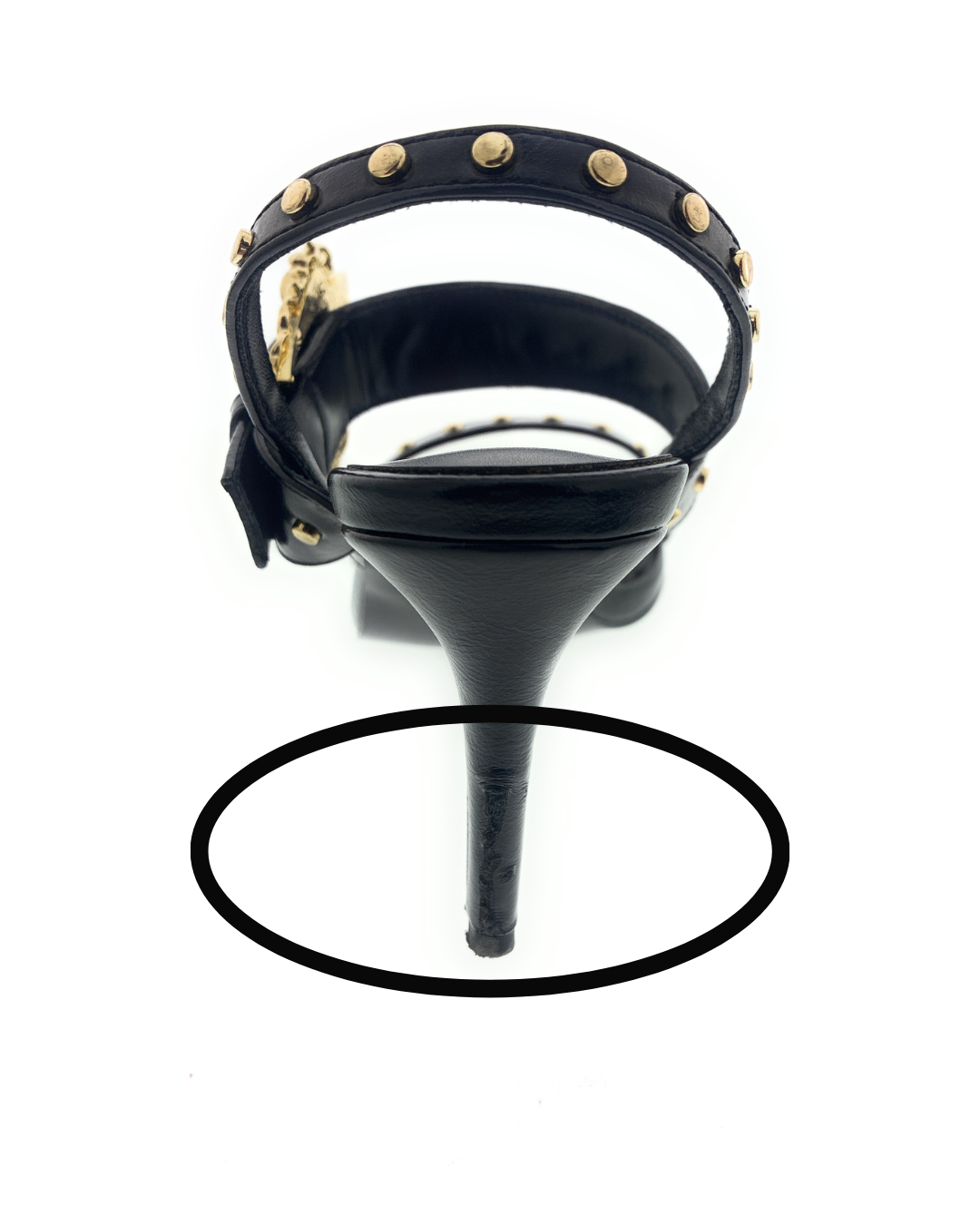 Defective/Store Return Versace Jeans Couture Womens Oversized Buckle Black Heeled Sandals-EU37