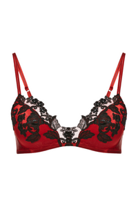 La Perla Red Silk Triangle Bra With Black Frastaglio Plm005158