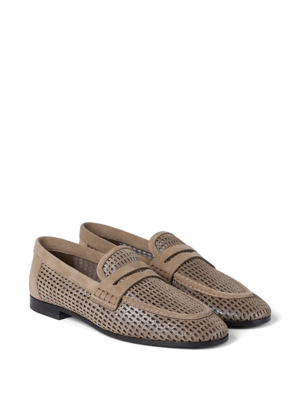 Brunello Cucinelli Women Sparkling Net Leather Loafers