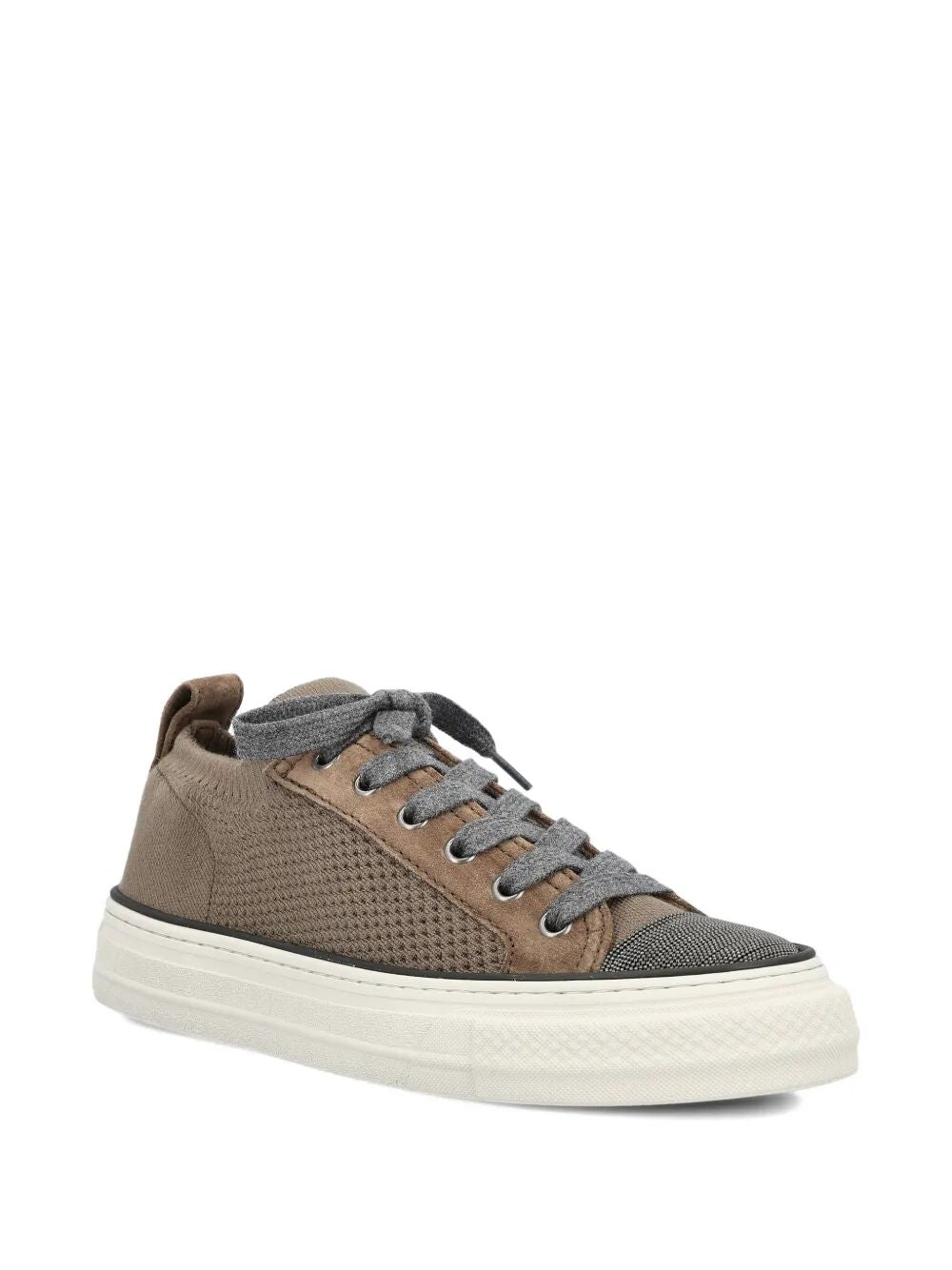 BRUNELLO CUCINELLI Cotton Knit And Suede Sneakers With Precious Toe Women