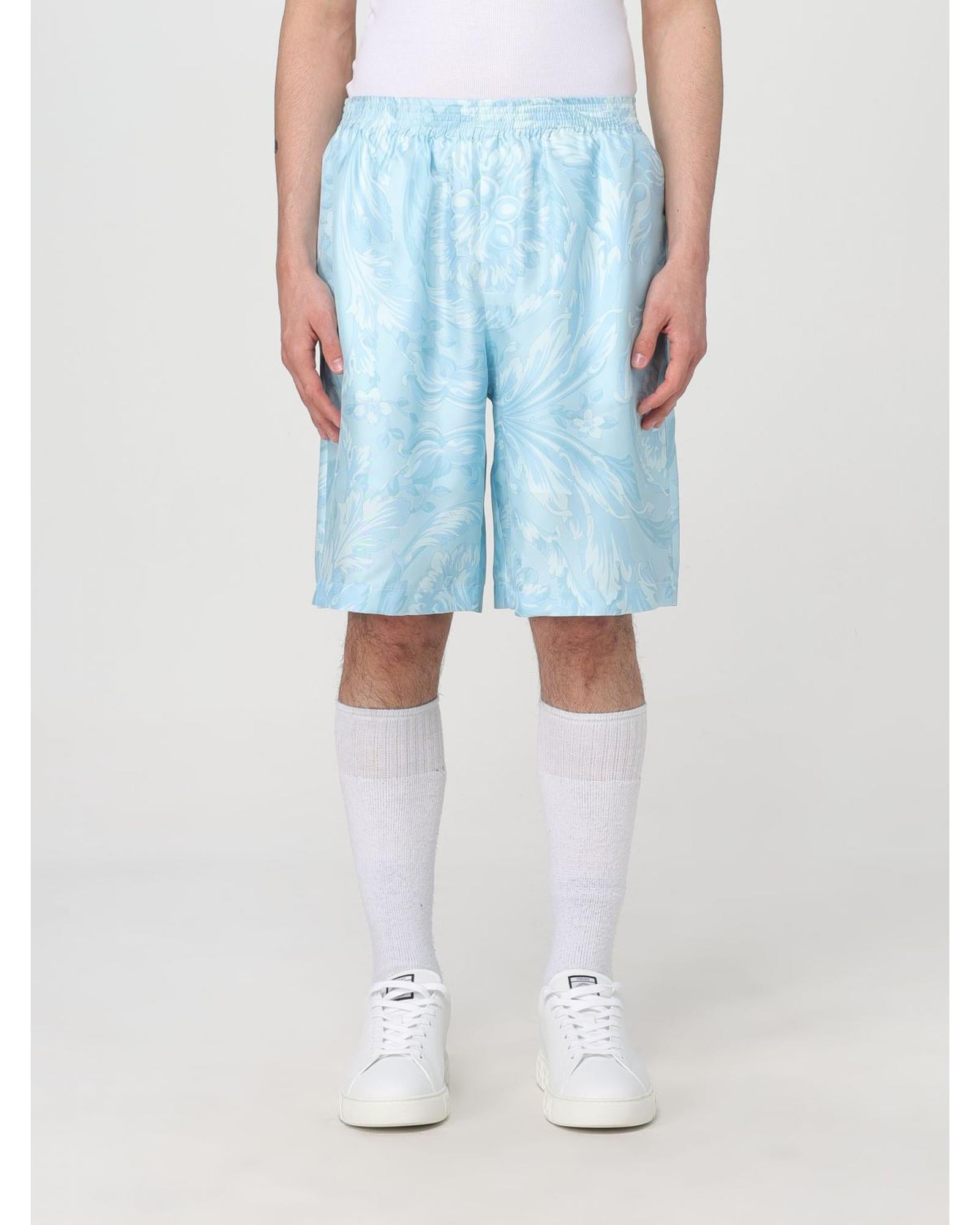 Versace Silk Floral Print Shorts Men Blue 48" Waist Blue