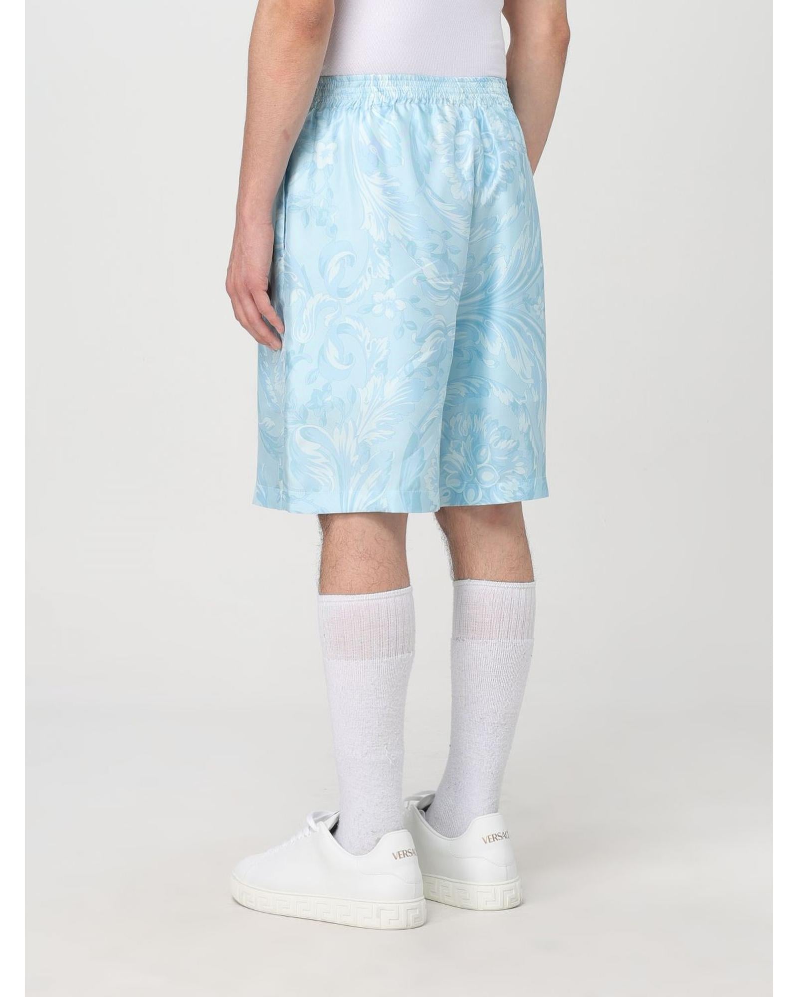 Versace Silk Floral Print Shorts Men Blue
