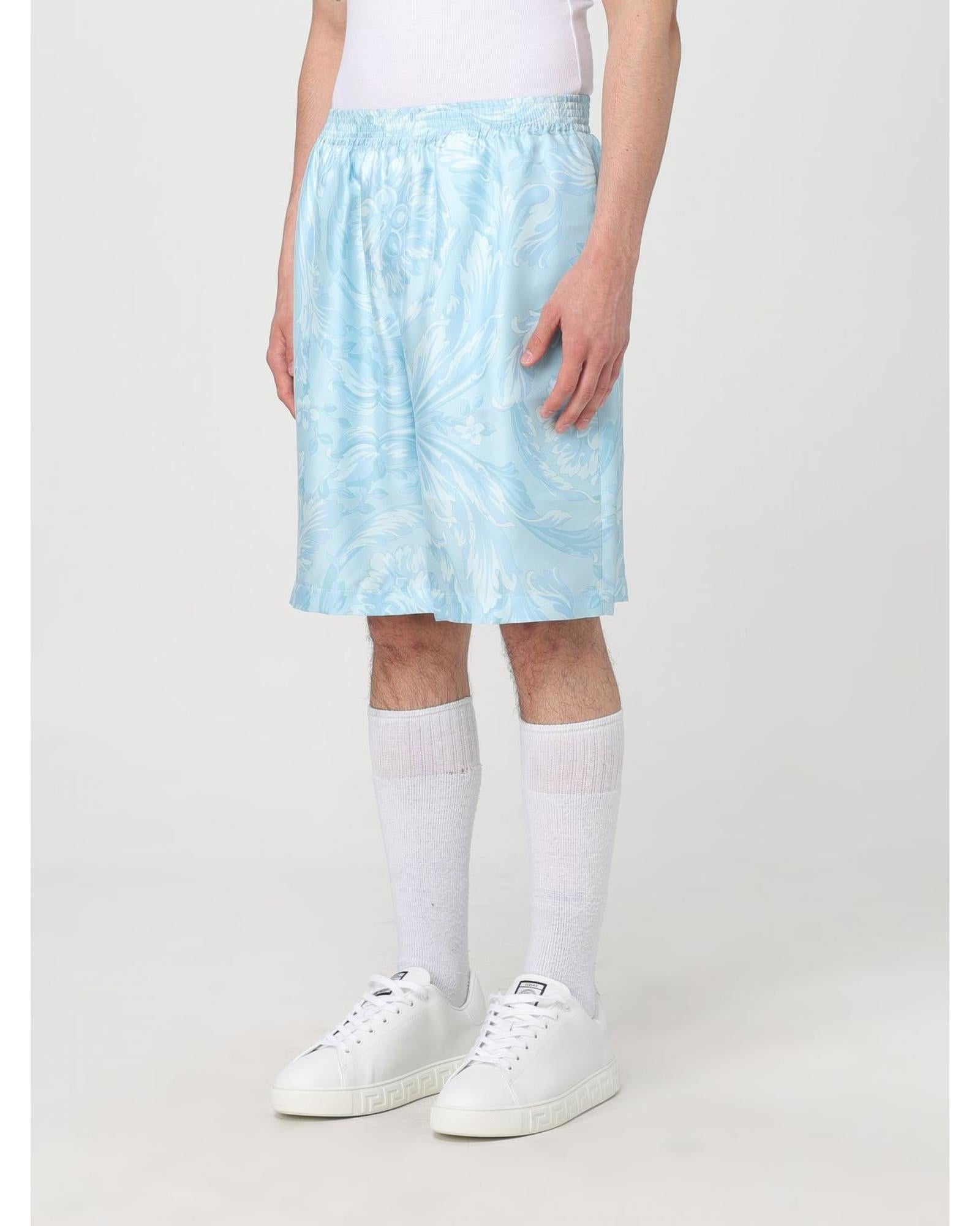 Versace Silk Floral Print Shorts Men Blue