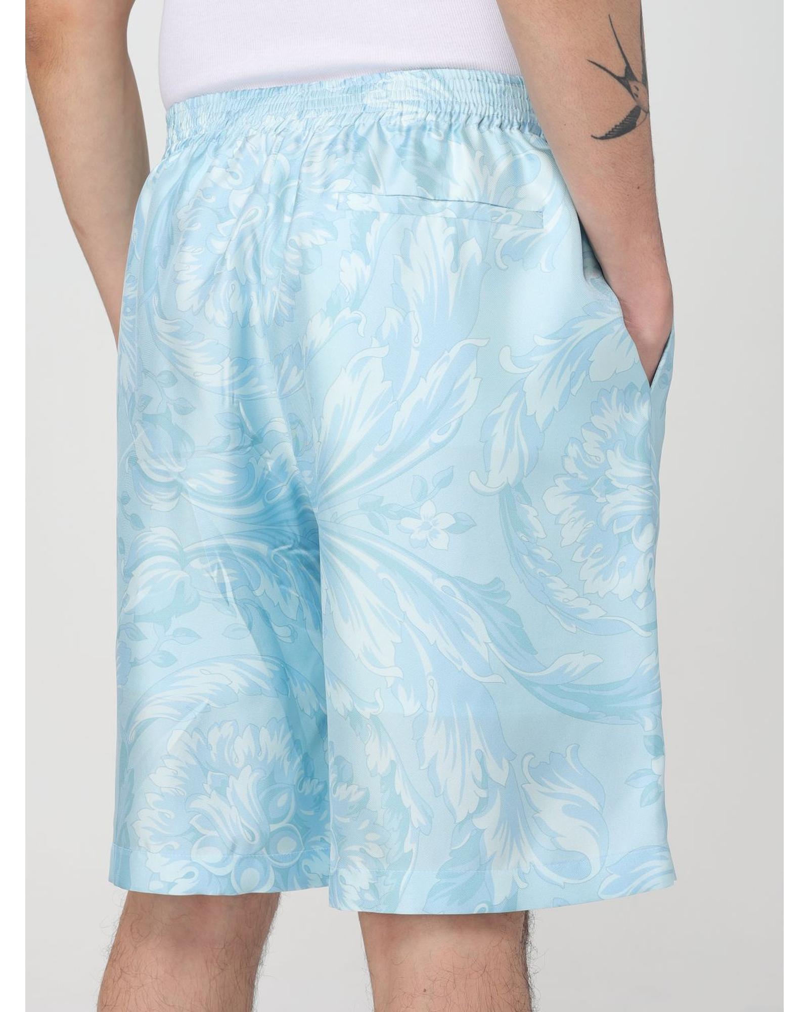 Versace Silk Floral Print Shorts Men Blue