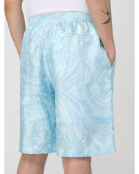 Versace Silk Floral Print Shorts Men Blue