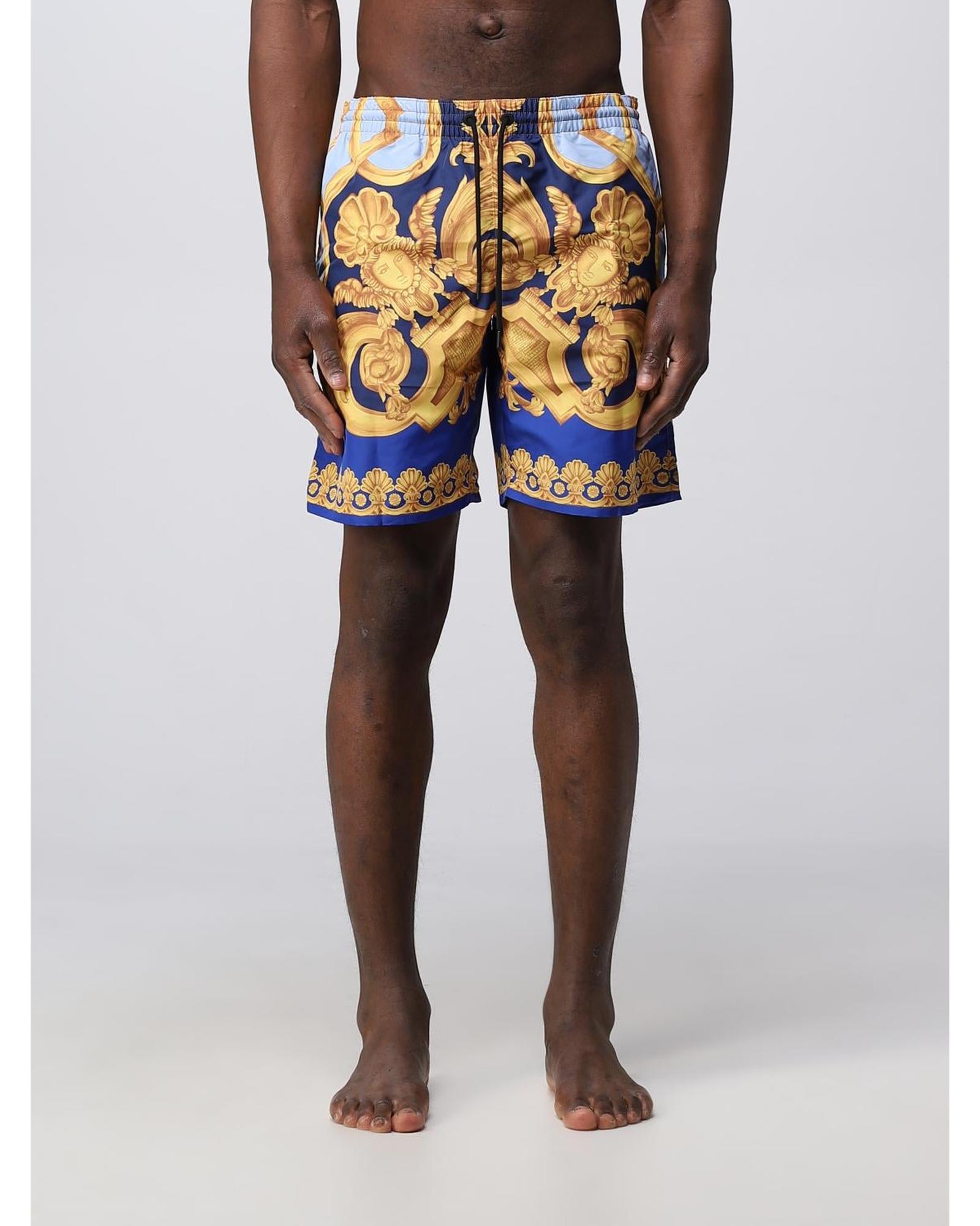 Versace Baroque Print Swim Shorts Men Blue Swimwear