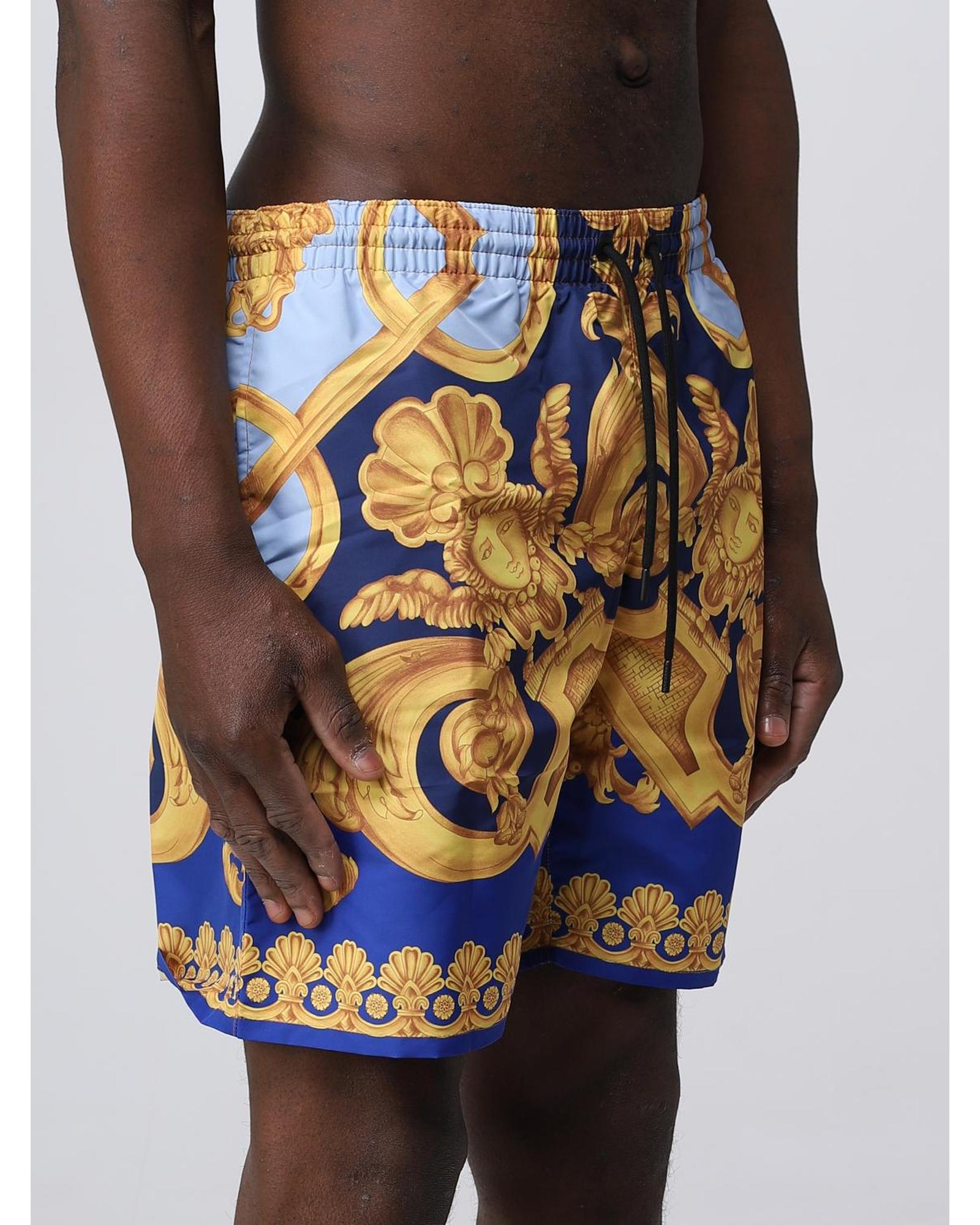 Versace Baroque Print Swim Shorts Men Blue Swimwear