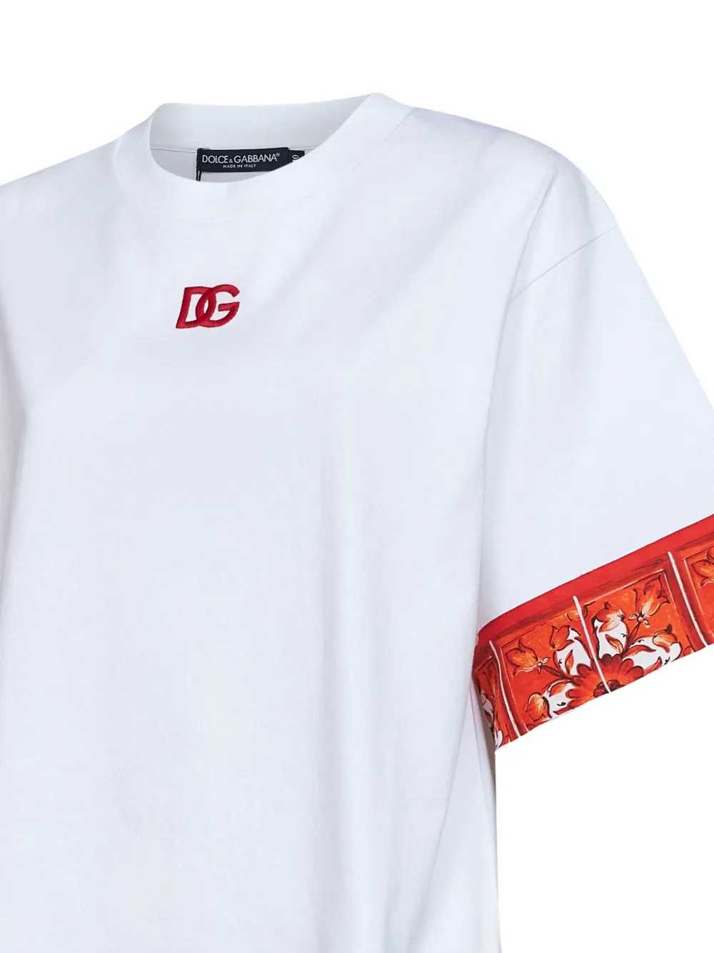 DOLCE & GABBANA Dolce & Gabbana Women T-Shirt With Embroidered Logo And Majolica Print