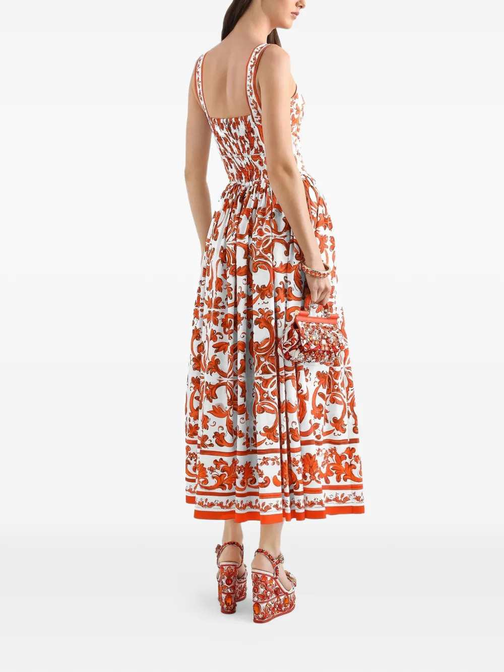 DOLCE & GABBANA Dolce & Gabbana Women Long Poplin Dress With Majolica Print
