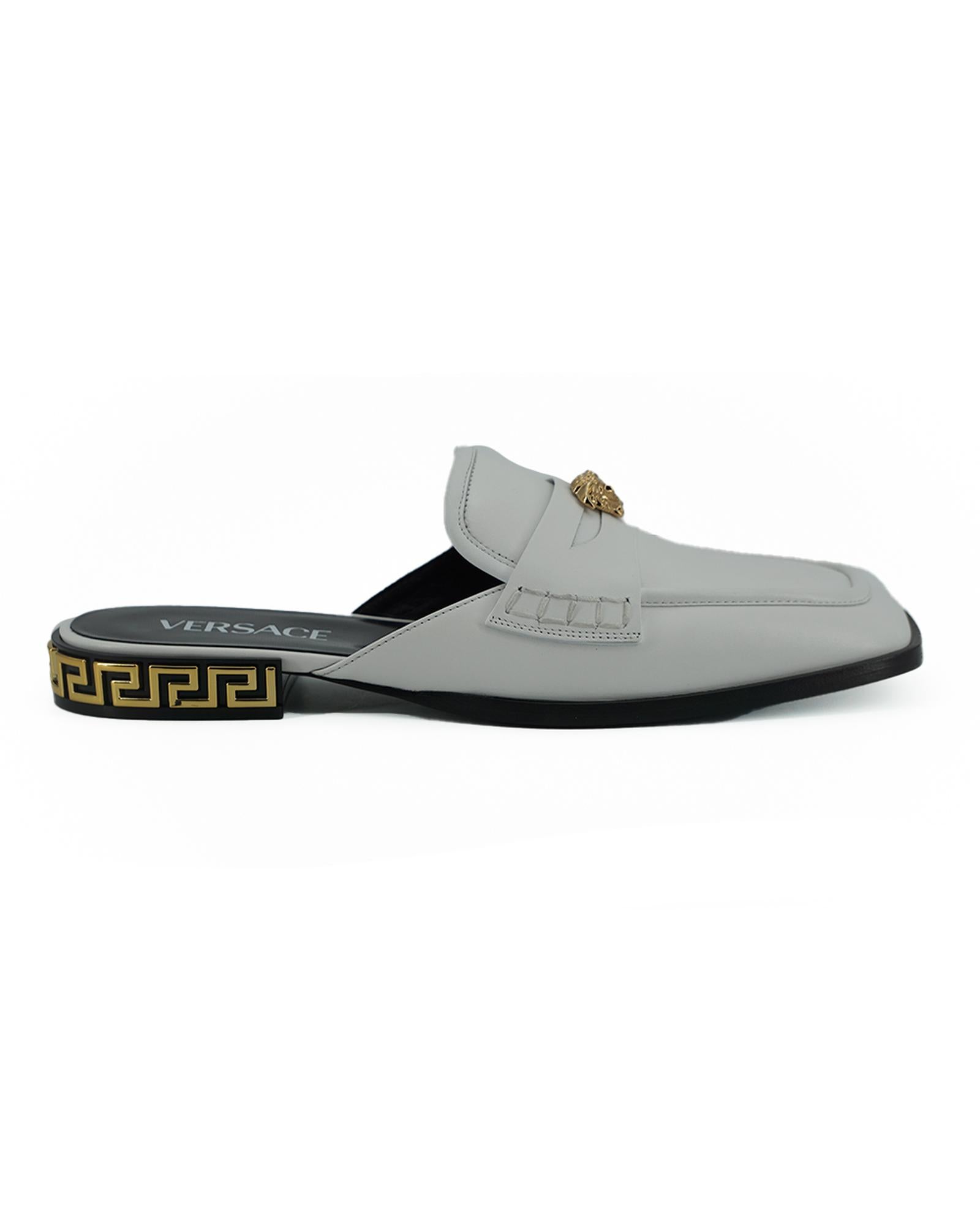 Versace  Greca Leather Mules - White