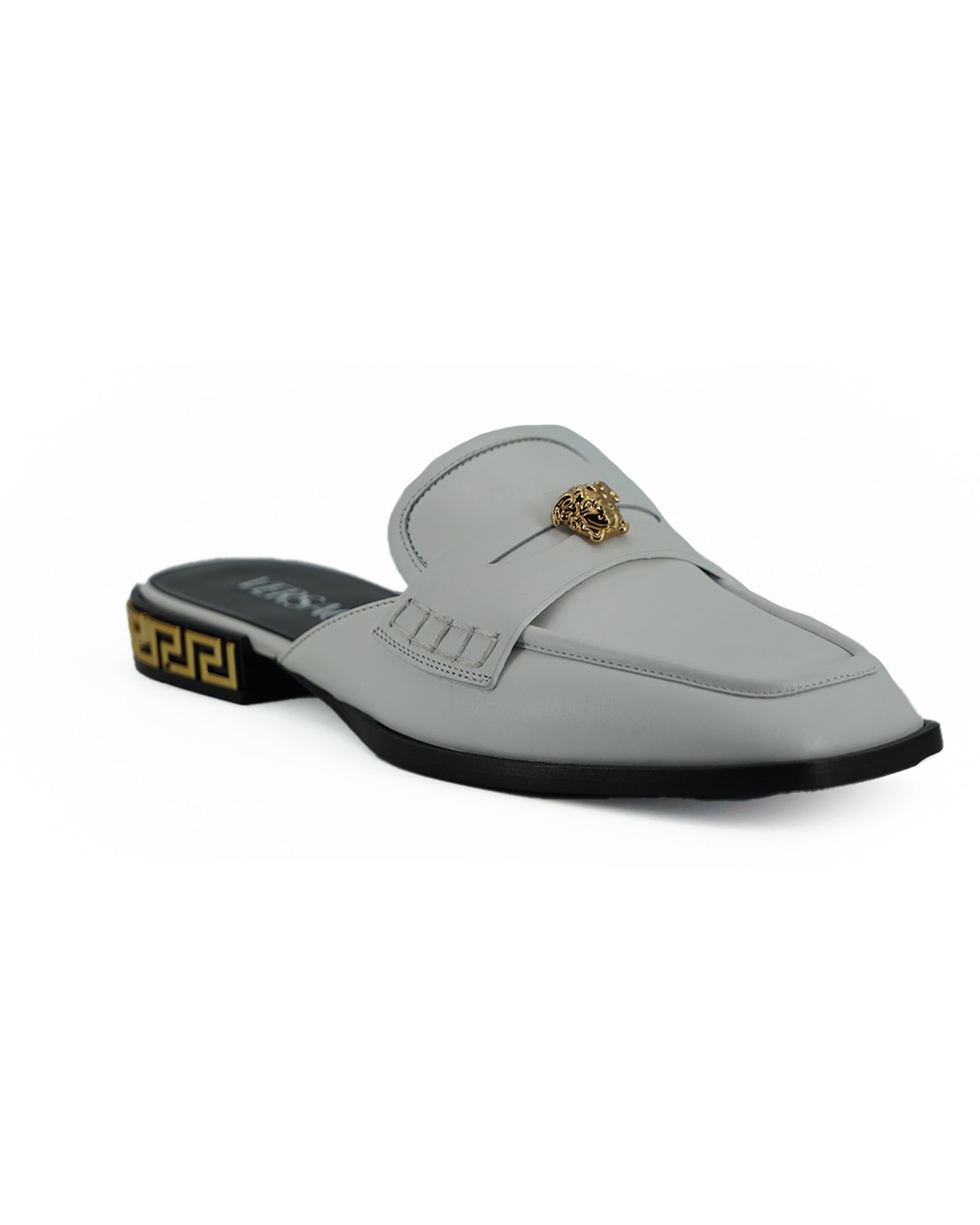 Versace  Greca Leather Mules - White