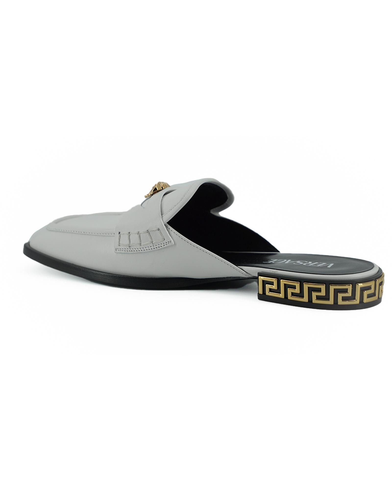 Versace  Greca Leather Mules - White