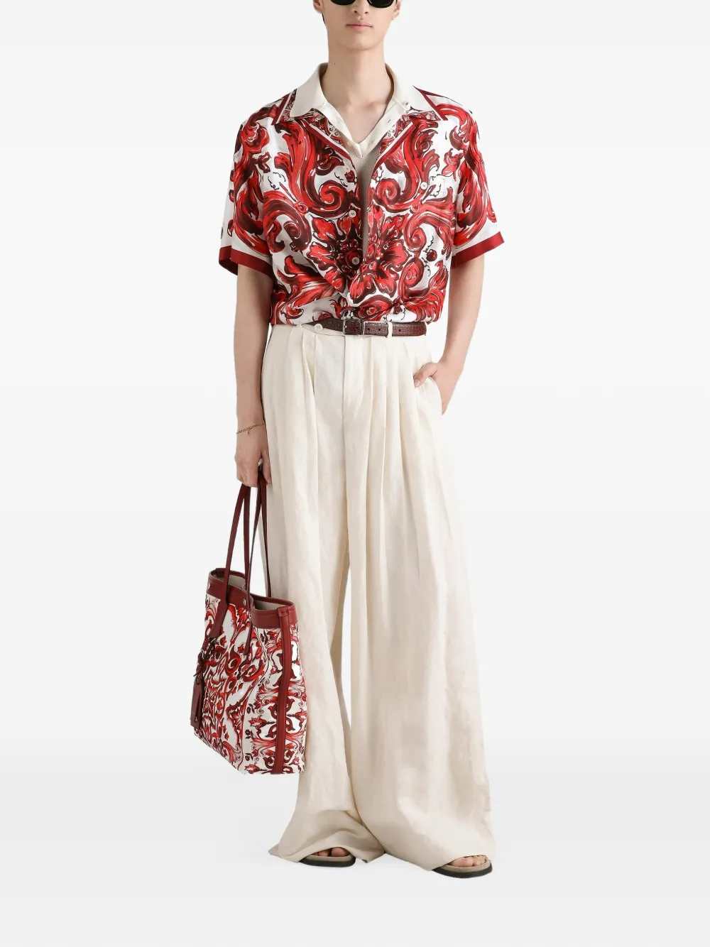DOLCE & GABBANA Dolce & Gabbana Men Silk Twill Hawaiian Shirt With Majolica Print