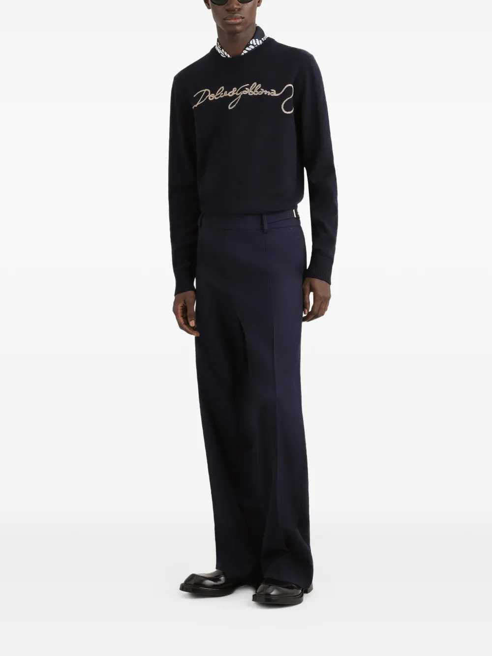 DOLCE & GABBANA Dolce & Gabbana Men Embroidered Plain-Knit Sweater
