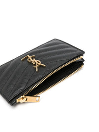 Saint Laurent Women Cassandre Matelassé Fragments Card Case In Grain De Poudre Leather